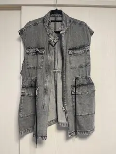 新品タグ付き◆ しまむら デニムベスト ジレ グレー系