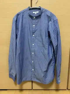 GLOBAL WORK サラサマバンドカラーシャツ ネイビーストライプ Sサイズ