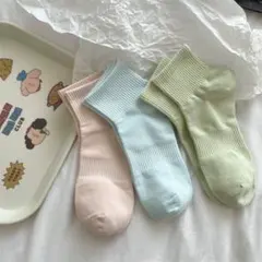 靴下 レディース 3足セット 無地クルーソックス カラフル 四季 綿 ソックス