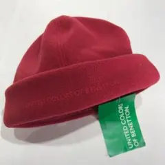 #0445 BENETTON フリースキャップ 帽子 子供用 エンジ XXS
