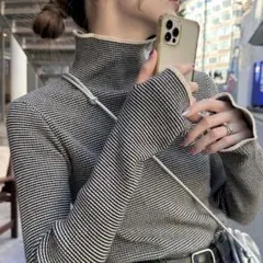 CIAOPANIC TYPY アンチピリング配色ステッチボーダータートルニット