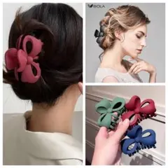 激安　マットつや消し　リボン　バンスクリップ　バレッタ  髪留め　髪飾り
