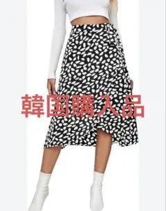 葉柄フレアロングスカート　さくら柄　さくら　韓国購入品　白黒　モノトーン