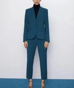 【美品】ZARA カラースーツ セットアップ ブルーグリーン サイズ34