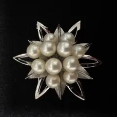 SILVER パール 花形 アンティーク ネックレス トップ 2way ブローチ