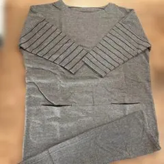 【新品】ベルメゾン／おへや着チュニックワンピ ボーダー袖長袖 グレー