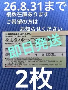 ★値下げ★東急不動産 株主優待券 ゴルフ場 スキー場 2枚 スポーツご優待共通券