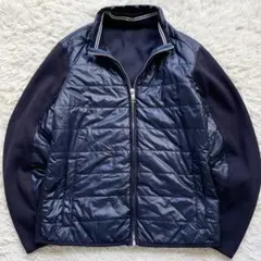 Lサイズ ZARA MAN 異素材MIX パファージャケット パイピング 紺