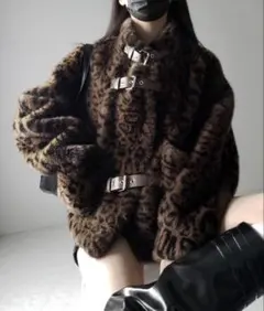 me+em select レオパードボリュームファーコート ブラウン