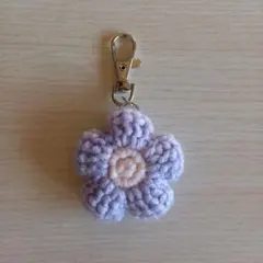 編み物 キーホルダー キーリング ストラップ 毛糸 お花 レトロ