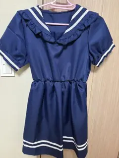 ネイビー セーラー襟 ワンピース 半袖