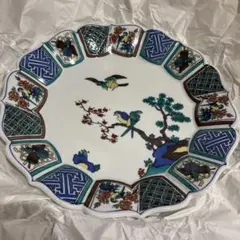 【新品・箱あり】九谷焼 松月 大皿 直径30cm 在銘 色絵 鳥文様