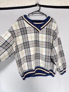 チェック柄 Vネック ニット セーター