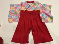ベビー袴ロンパース　90サイズ 赤 花柄