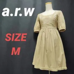 a.r.w　ARROW　アロー　ベロアワンピース　花柄刺繍　ベージュ　M　五分袖