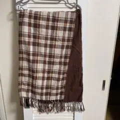 ブラウン系チェックフリンジストール