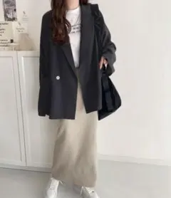 classicalelf麻調シアー素材 オーバーサイズ テーラードジャケット黒