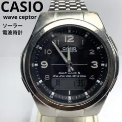 CASIO WAVE CEPTOR ソーラー電波時計 アナデジ 黒文字盤