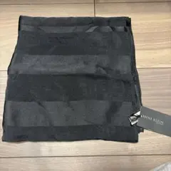 ANNE KLEIN♡シルク100%スカーフ♡ブラックストライプ♡88×92