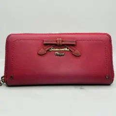 【美品】Samantha Vega 長財布 ピンク ラウンドファスナー リボン