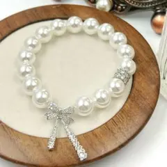 パール風 リボン ブレスレット