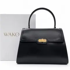 WAKO ハンドバッグ フォーマル カーフレザー ダークネイビー 保存袋 美品 WAKO ハンドバッグ フォーマル カーフレザー ダークネイビー 保存袋 美