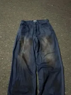 ダークブルー バギー　ウォッシュ加工　泥加工　極太