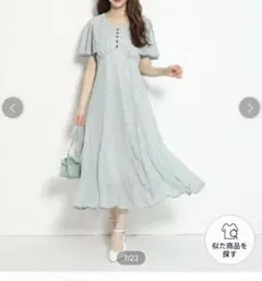 ワンピース　フラワー　リランドチュール　シフォン　グリーン