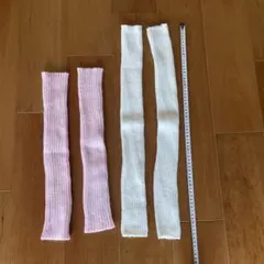 ピンクアームカバー ホワイトレッグウォーマーリブニット 指穴付き