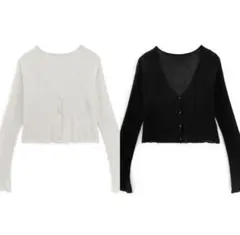 GRL ハートボタンベルスリーブシアーニットカーディガン[mb1588] 2点