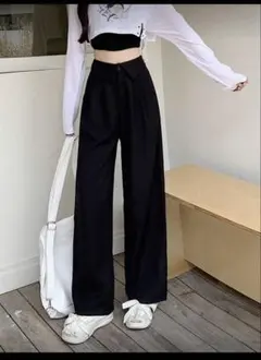 ニッチ ハイウエスト レッグストレートパンツ レディーブラック /JP-S（S）