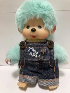 【限定品】ハンドメイド　サロペット　キーチェーン　モンチッチ　デニム　星ビーズ