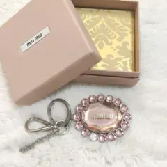 MIU MIU Pink Crystal Oval Charm Keychain - メルカリ