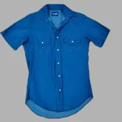 【美品】ラングラー青 半袖 ウエスタンシャツ デニムシャツ Wrangler