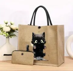 ☆黒猫ちゃん 布製トートバッグ 猫柄エコバッグ☆