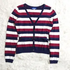BURBERRY BLUE LABEL ボーダー ベルト付きカーディガン 38