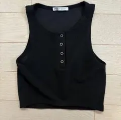 【送料無料】ZARA レディース ブラック リブ タンクトップ Mのサムネイル
