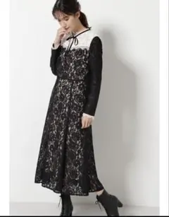 ジルスチュアート 総レース　バイカラーワンピース　ドレス　長袖　卒業式入学式