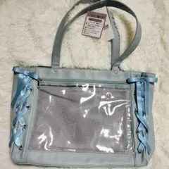 レースアップ痛バッグ S サックス 推し活 オタ活 痛バ WEGO 大容量 ②