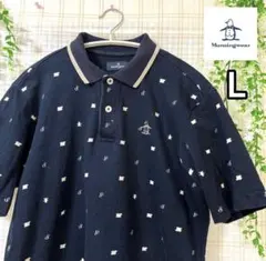 大人気★マンシングウェア 半袖ポロシャツ ペンギン飛び柄 L ネイビー ゴルフ紺