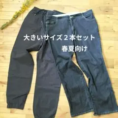 大きいサイズ 春夏向け パンツ2本セット 4L 麻混 ジョガー デニム