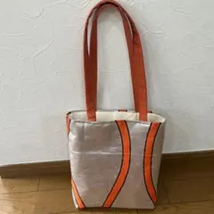 名古屋帯リメイク トートバッグSilver & Orange Obi Bag