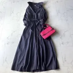 美品*アーバンリサーチドアーズ リネン ウエストギャザーワンピース　ネイビー