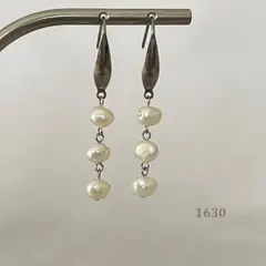 バロック淡水パール　ロング　ピアス　真珠　サージカルステンレス　フック