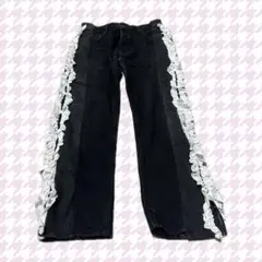 lilLilly リメイクデニムパンツ ブラック×ホワイトのサムネイル