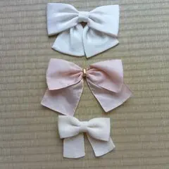 リボンヘアピン3個セット（ホワイト・ピンク）
