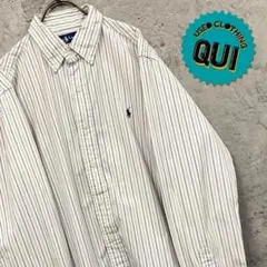 レア USA古着 90s◯ラルフローレン ストライプシャツ ホワイト メンズL