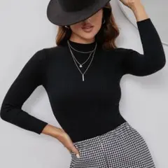 リブハイネックニットセーター