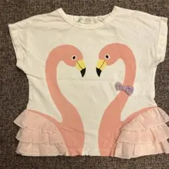 ベイビーチアー　フラミンゴ柄　ピンクフリルフリル　半袖Tシャツ 80cmのサムネイル