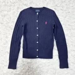 美品 ポロ ラルフローレン ケーブルニット カーディガン ネイビー ピンク